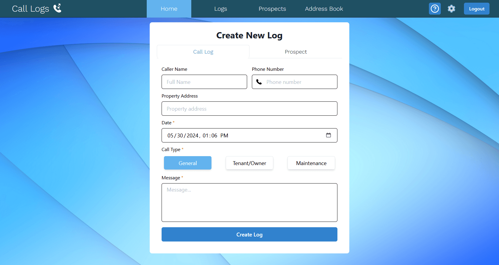 Call Log Manager dashboard