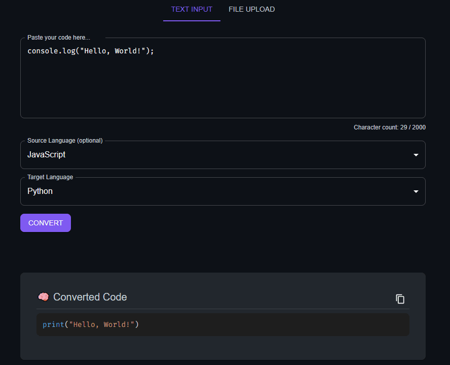 Code Converter conversion result