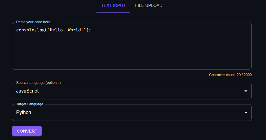 Code Converter main interface